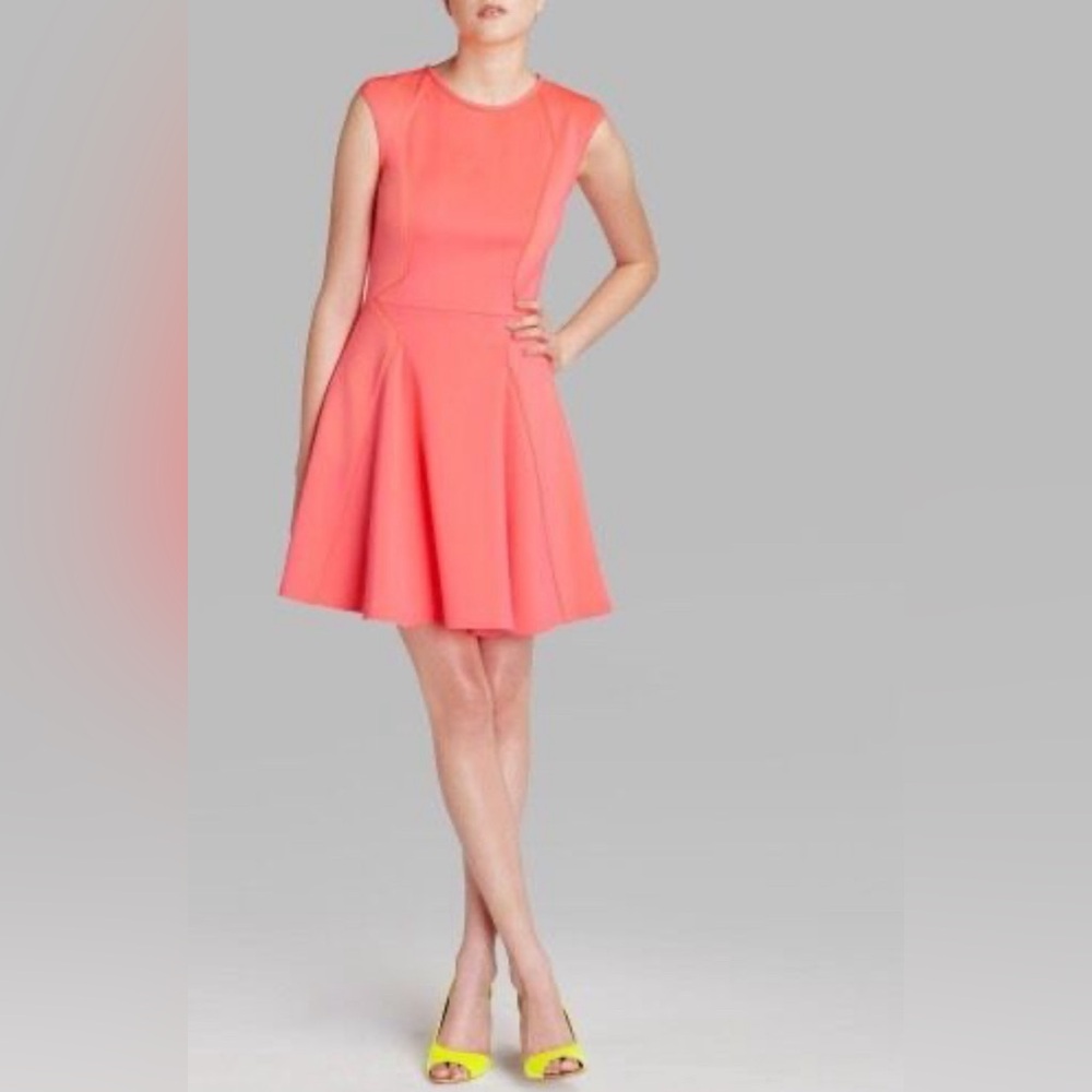 Ted Baker Neon Pink Scuba Stretch Skater Dress | SZ 4 USA 10/12